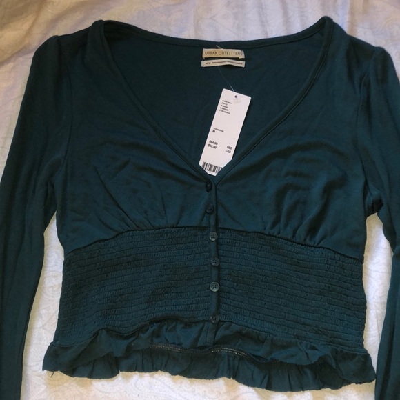 Urban Outfitters medium teal button-up, v-neck shirt - Picture 3 of 9